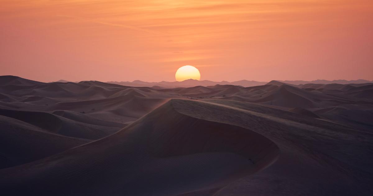 Landscape image from one of the most anticipated movies, Dune. It is highlighting the vast desert and futuristic elements. 