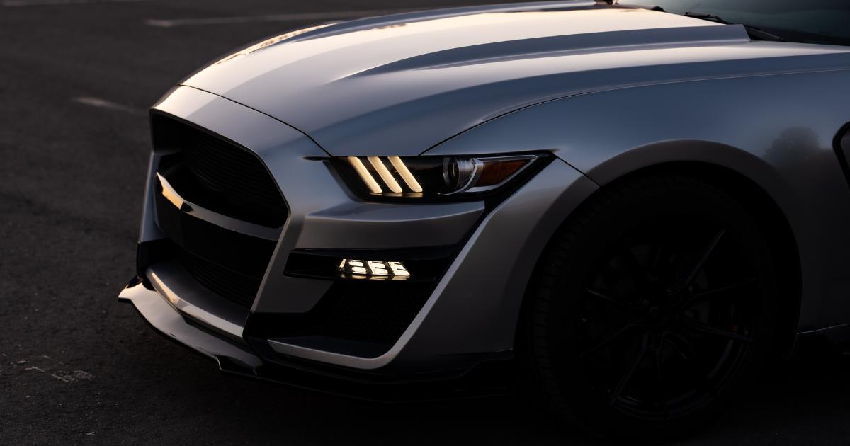 Close-up view of a Ford Mustang Dark Horse new cars, highlighting its bold design and distinctive features.